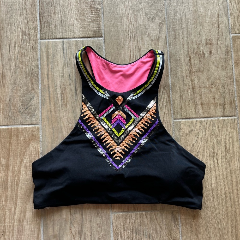VICTORIA'S SECRET PINK black sequin high neck bikini top